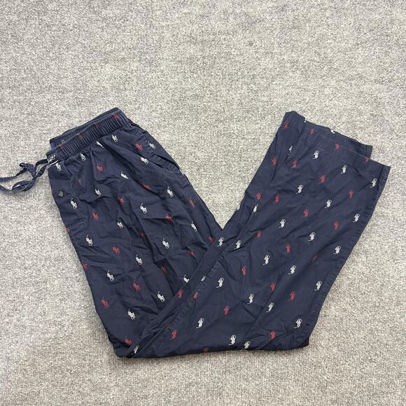Polo Ralph Lauren Pants Mens Large Navy Blue Lounge Pajama Horse Logo Drawstring - Picture 1 of 12
